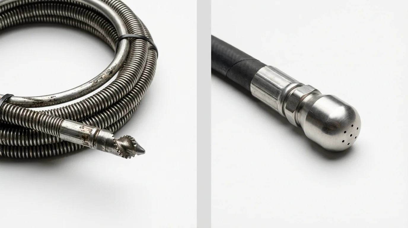Drain snake cable and hydro jetting nozzle used for drain cleaning in Campbellsville, KY