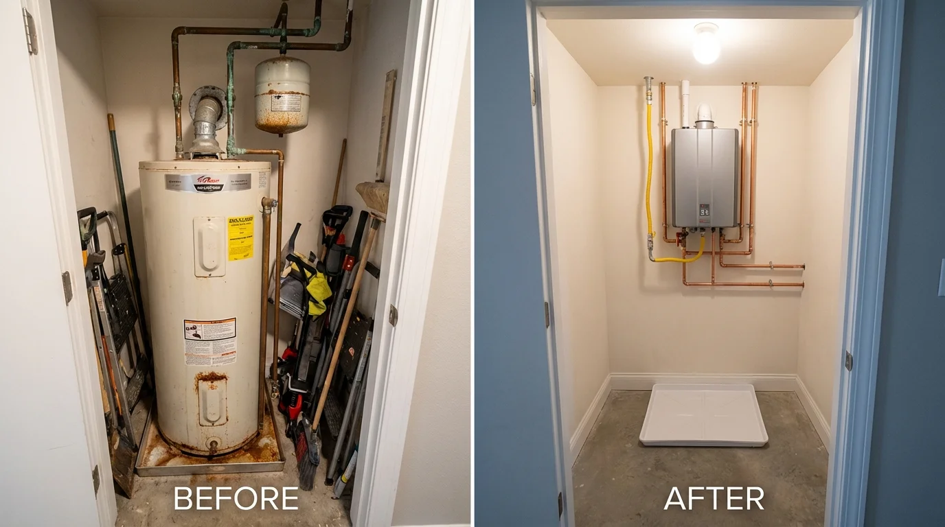 Tank water heater versus wall-mounted tankless unit comparison for Campbellsville, KY homeowners