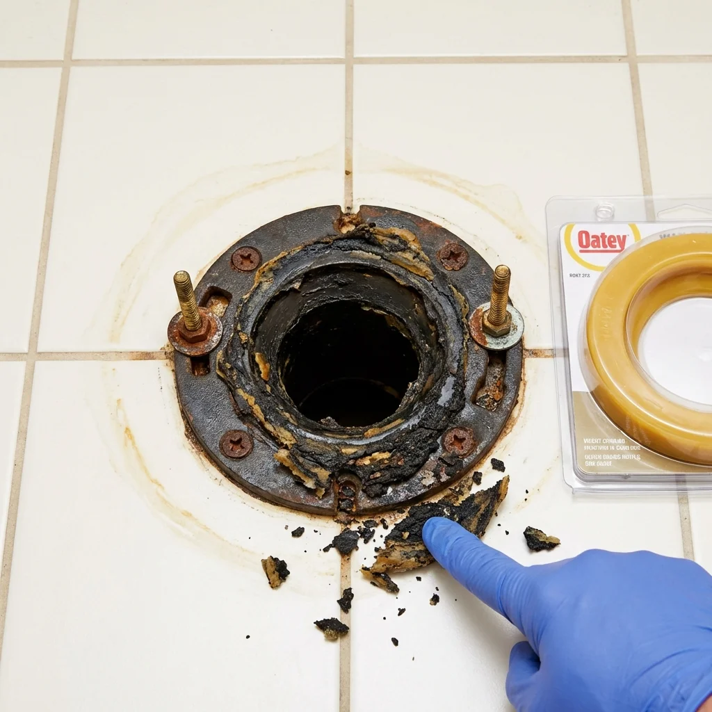 Failed wax ring showing water seepage at the base of a toilet in a Campbellsville, KY home