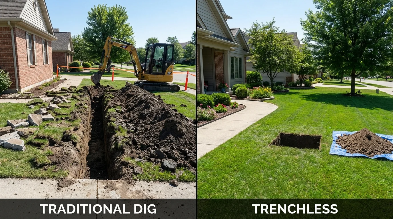 Trenchless sewer repair with minimal yard damage versus traditional excavation in Campbellsville, KY